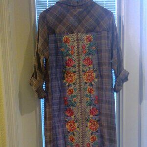 Savannah Jane Dress Brown Plaid Embroidered Back Detailed Maxi Pocketed Dress